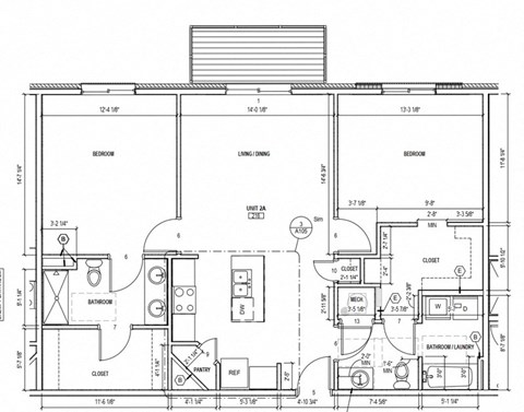 Floor plan for 2 beds, 2 baths, 1142 sqft